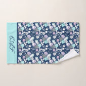 Monogram Navy Blauw Lichtblauw Wit Paars Bloemmoti Bad Handdoek (Handdoek)