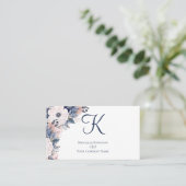 Monogram Navy Blauw Roze Bloemendames Visitekaartje (Staand voorkant)