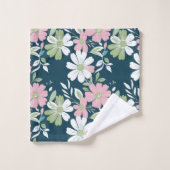 Monogram Navy blauw Roze Groen Wit Bloem Bloemen Bad Handdoek (Wasdoekje)