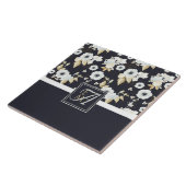 Monogram Navy Blauw Witte Bloemendecor Anemone Tegeltje (Zijkant)