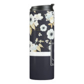 Monogram Navy Blauw Witte Bloemendecor Anemoon Thermosbeker (Gedraaid links)
