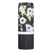 Monogram Navy Blauw Witte Bloemendecor Anemoon Thermosbeker (Achterkant)