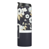 Monogram Navy Blauw Witte Bloemendecor Anemoon Thermosbeker (Geroteerd rechts)