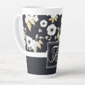 Monogram Navy Blauw Witte Bloemendecoratie Anemoon Latte Mok (Linkerhoek)