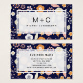 Monogram Navy Blauwe Bloemen Visitekaartjes (Voorkant /achterkant)