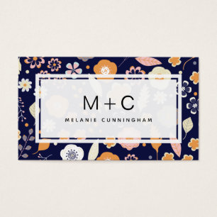 Monogram Navy Blauwe Bloemen Visitekaartjes