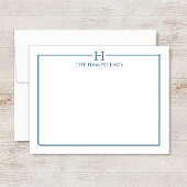 Monogram Navy Blauwe Elegante Gezinsbriefpapier Notitiekaartje