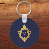 Monogram Navy Blauwe Elegante Nep Gouden Initialen Sleutelhanger (Voorkant)
