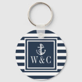 Monogram Navy Blauwe Gestreepte Zeevaart Anker Sleutelhanger (Achterkant)