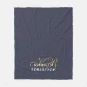 Monogram Navy Blauwe Goud Witte Minimalistische Ma Fleece Deken (Voorkant)