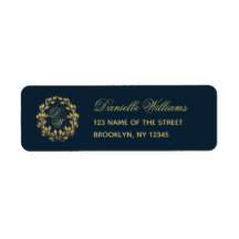 Monogram Navy Blauwe Gouden Krans Elegante Calligr