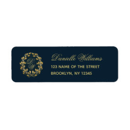 Monogram Navy Blauwe Gouden Krans Elegante Calligr Etiket
