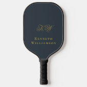 Monogram Navy Blauwe Gouden Naam Minimalistisch He Pickleball Paddle (Voorkant)