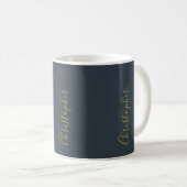 Monogram Navy Blauwe Gouden Script Naam Minimalist Koffiemok (Voorkant rechts)