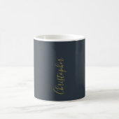 Monogram Navy Blauwe Gouden Script Naam Minimalist Koffiemok (Center)