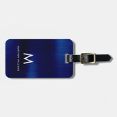 Monogram Navy Blauwe Nep Metaal Stalen Gestileerde Bagagelabel (Voorkant horizontaal)