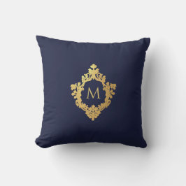Monogram Navy Blauwe Nepgoud Elegante Vintage Wape Kussen