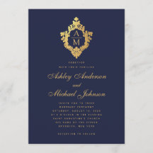 Monogram Navy Blauwe Nepgouden Vintage Wapen Huwel