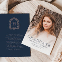 Monogram Navy Blauwe Roos Foto Afstudeeraankondigi