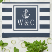 Monogram Navy Blauwe Streep Zeeanker Theedoek (Gevouwen)