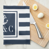Monogram Navy Blauwe Streep Zeeanker Theedoek (Quarter Fold)