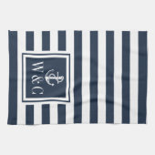 Monogram Navy Blauwe Streep Zeeanker Theedoek (Horizontaal)
