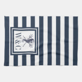 Monogram Navy Blauwe Streep Zeepaard Nautilus Theedoek (Horizontaal)