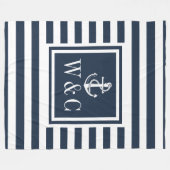 Monogram Navy Blauwe Streep Zeevaart Bootanker Fleece Deken (Voorkant (Horizontaal))