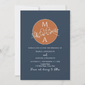 Monogram Navy Blauwe Trouwjurk Kaart (Voorkant)
