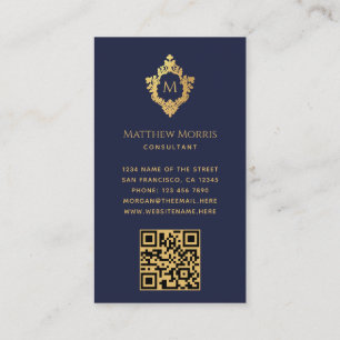 Monogram Navy Blauwe Vintage Nepgouden Crest QR Co Visitekaartje