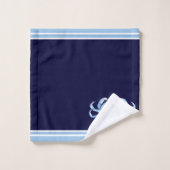 Monogram Navy Blauwe Waterverf Krab Nautical Bad Handdoek (Wasdoekje)