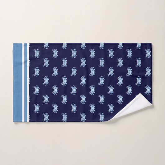 Monogram Navy Blauwe Waterverf Krab Nautical Bad Handdoek (Handdoek)