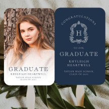 Monogram Navy Blauwe Witte Foto Afstuderen