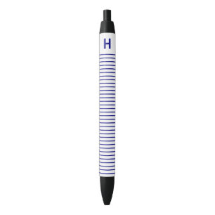 Monogram Navy Blauwe Witte Strepen Schrijfgerei Zwarte Inkt Pen