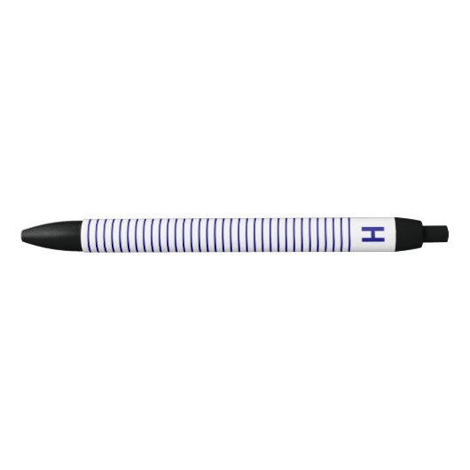 Monogram Navy Blauwe Witte Strepen Schrijfstuk Zwarte Inkt Pen (Voorkant)