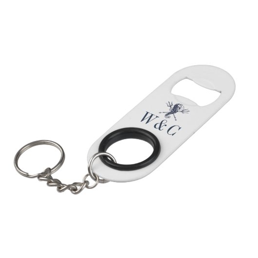 Monogram Navy Blauwe Zeepaard Zeevaart Mini Flessenopener (Voorkant Gekanteld)