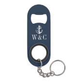 Monogram Navy Blauwe Zeevaart Anker Sleutelhanger Mini Flessenopener (Achterkant)