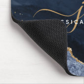 Monogram Navy Blue Agate Geode Gold Glitter Muismat (Hoek)