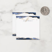 Monogram Navy Blue Agate Geode Gold Glitter Notitiekaartje (Voorkant / Achterkant in situ)