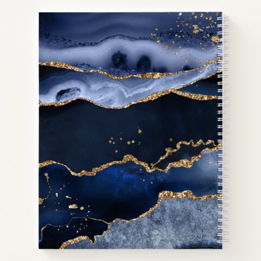 Monogram Navy Blue Agate Geode Gold Script Notitieboek (Achterkant)