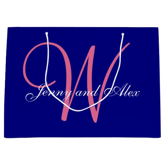 Monogram Navy Blue Azalea Pink Wedding Large Cadeautasje (Voorkant)