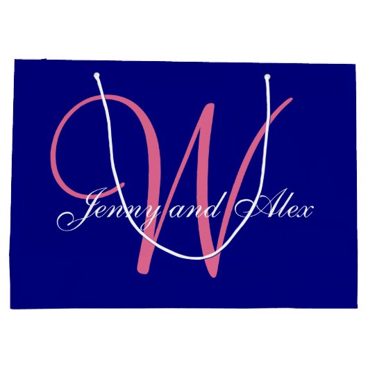 Monogram Navy Blue Azalea Pink Wedding Large Cadeautasje (Achterkant)