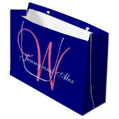 Monogram Navy Blue Azalea Pink Wedding Large Cadeautasje (Voorkant Gekanteld)