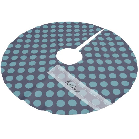 Monogram Navy Blue Baby Blue Polka Dot Pattern Kerstboom Rok (Gekanteld)