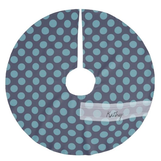 Monogram Navy Blue Baby Blue Polka Dot Pattern Kerstboom Rok (Voorkant)