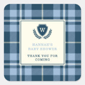 Monogram Navy Blue Baby Boy Shower Dank u Vierkante Sticker (Voorkant)