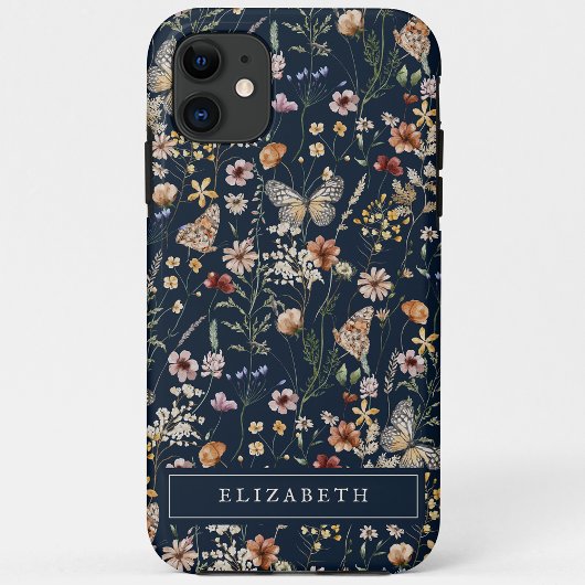 Monogram Navy Blue Bloem iPhone hoesje