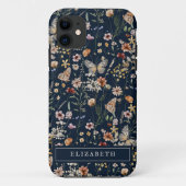 Monogram Navy Blue Bloem iPhone hoesje (Achterkant)