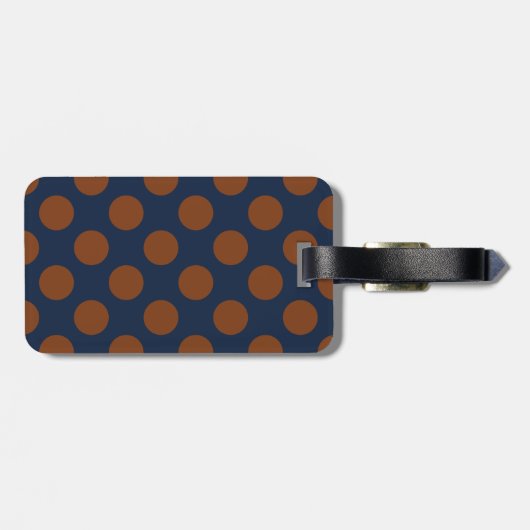 Monogram Navy Blue Brown Chic Polka Dot Pattern Bagagelabel (Achterkant horizontaal)
