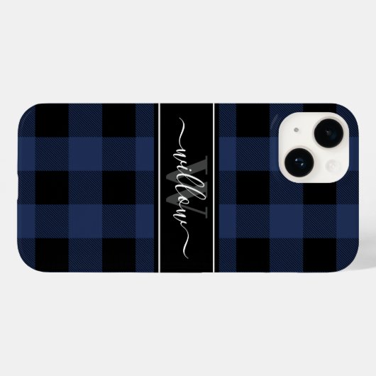 Monogram Navy Blue Buffalo Pset Pattern Name Case-Mate iPhone Case (Achterkant (horizontaal))